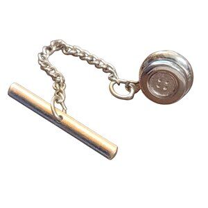 Vintage Swank Gold-Tone Button Style Tie Tack With Chain & Bar